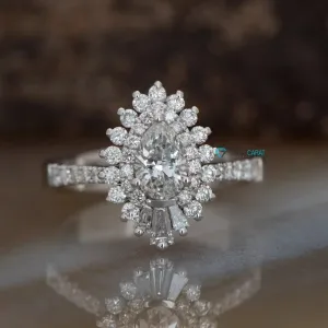 1.1 carat baguette diamond ring art deco- sunburst diamond engagement ring