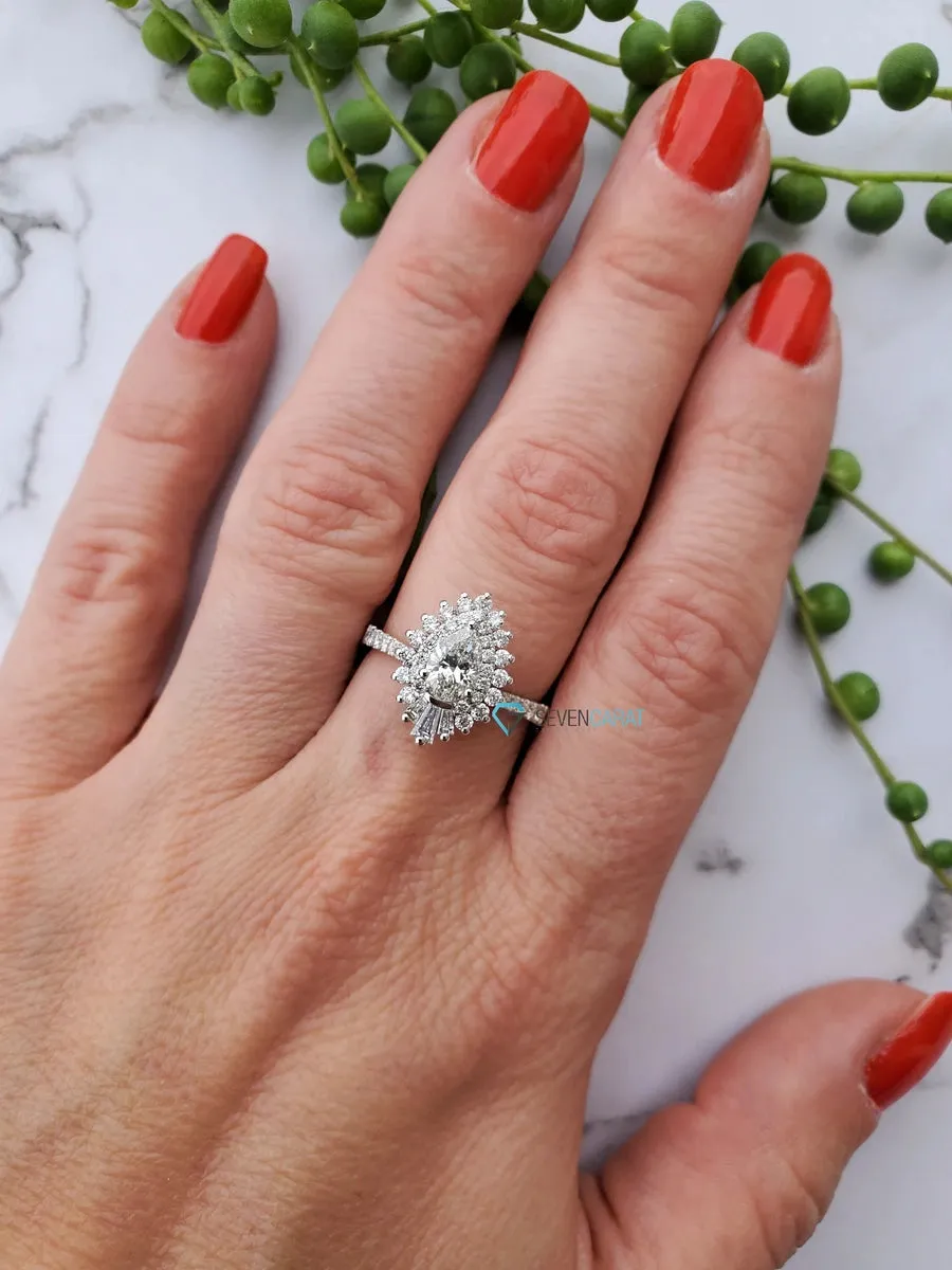 1.1 carat baguette diamond ring art deco- sunburst diamond engagement ring