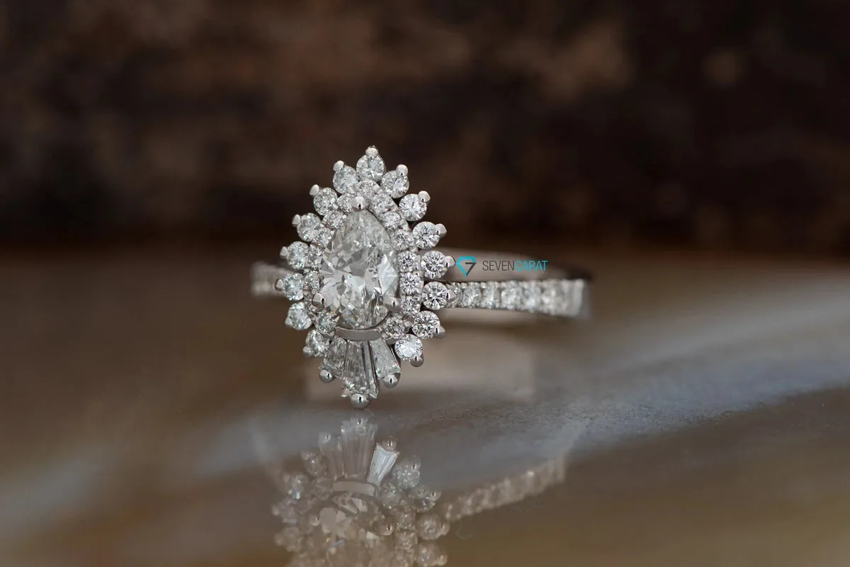 1.1 carat baguette diamond ring art deco- sunburst diamond engagement ring