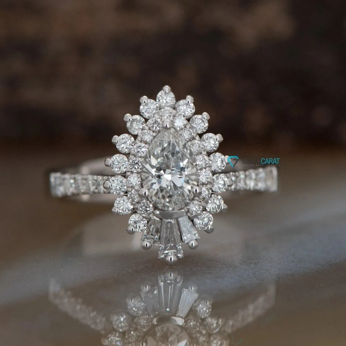 1.1 carat baguette diamond ring art deco- sunburst diamond engagement ring
