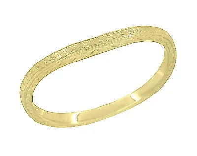14 Karat Yellow Gold Art Deco Engraved Wheat Contoured Thin Wedding Ring
