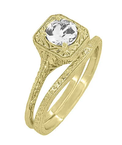 14 Karat Yellow Gold Art Deco Engraved Wheat Contoured Thin Wedding Ring