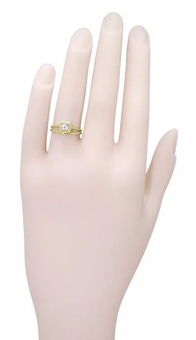 14 Karat Yellow Gold Art Deco Engraved Wheat Contoured Thin Wedding Ring