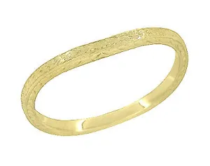 14 Karat Yellow Gold Art Deco Engraved Wheat Contoured Thin Wedding Ring
