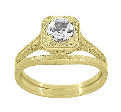 14 Karat Yellow Gold Art Deco Engraved Wheat Contoured Thin Wedding Ring