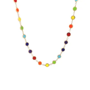 14k Yellow Gold Multi Color Enamel Necklace
