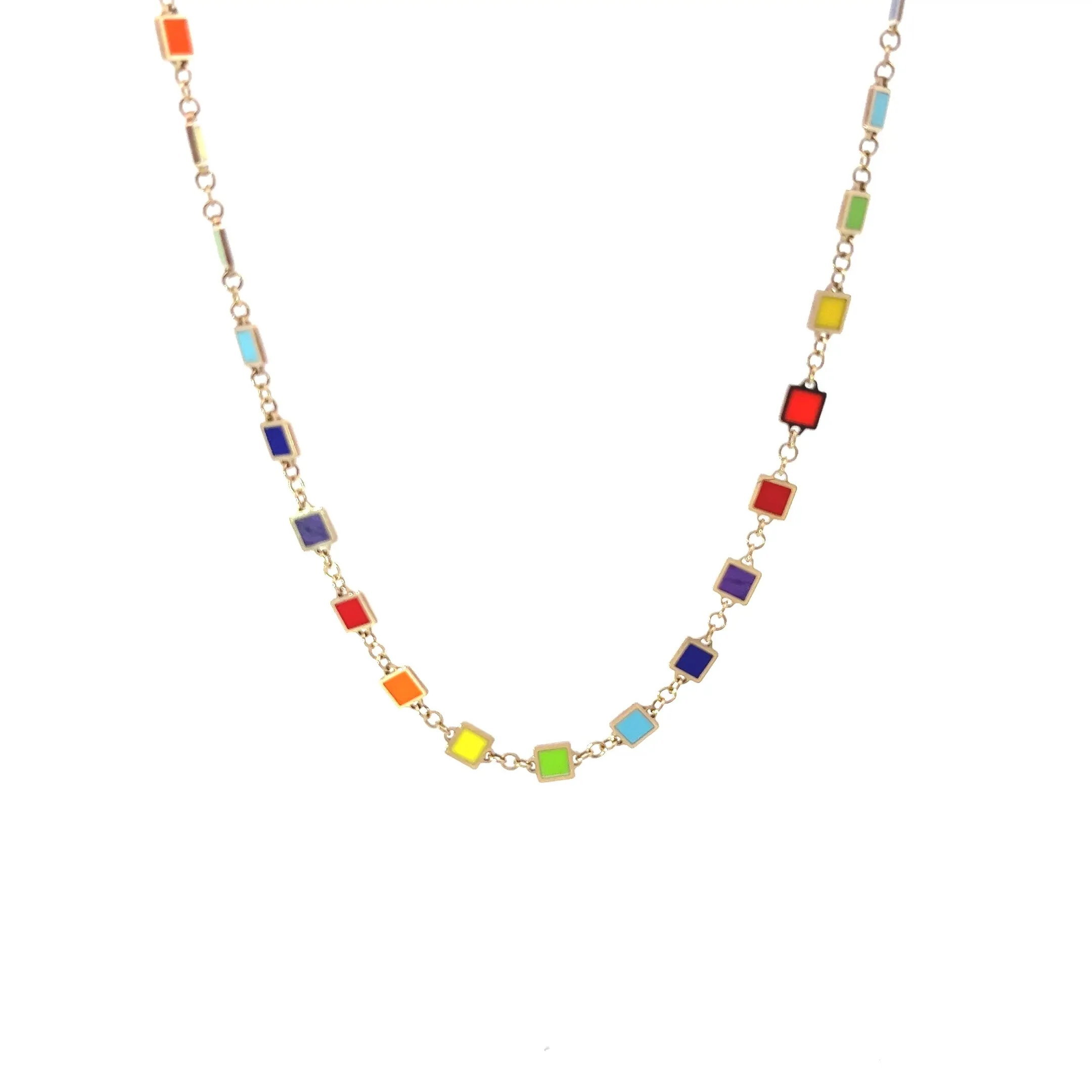 14k Yellow Gold Multi Color Enamel Necklace