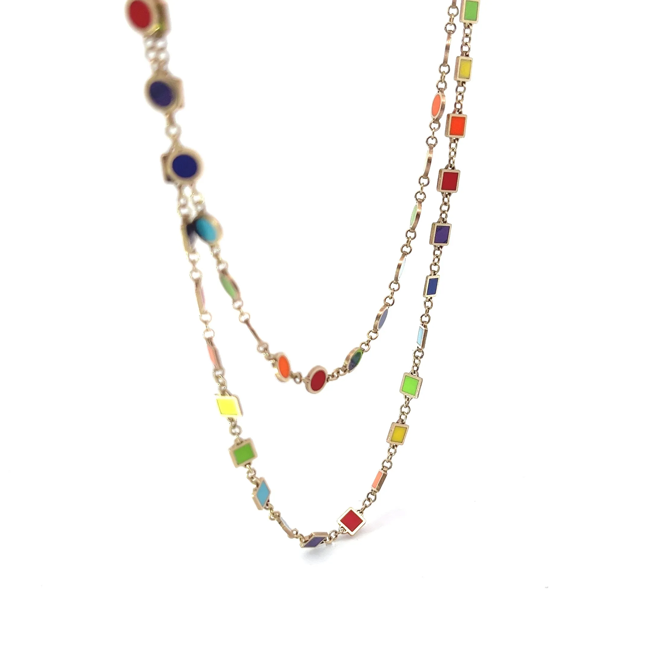 14k Yellow Gold Multi Color Enamel Necklace