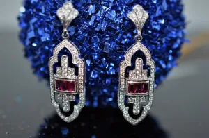18K White Gold Art Deco Inspired Diamond And Ruby Earrings