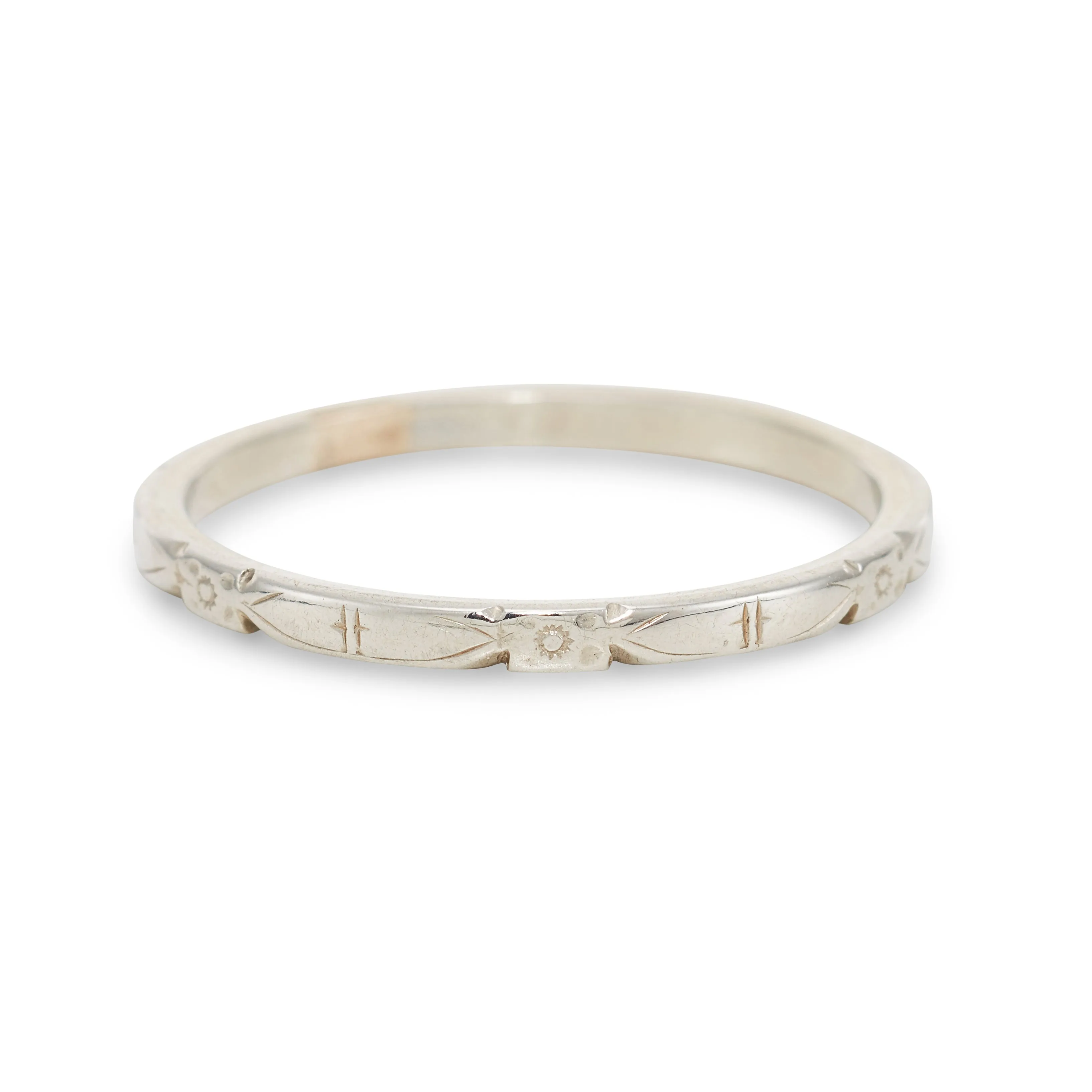 1920’s Vintage Florentine Wedding Band, 18k White Gold