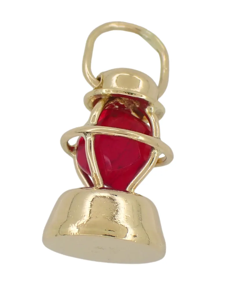 1950's Vintage Red Lens Railroad Lantern Charm in 14 Karat Yellow Gold