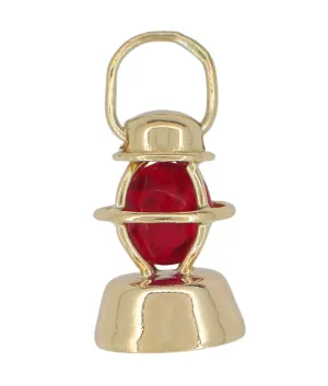 1950's Vintage Red Lens Railroad Lantern Charm in 14 Karat Yellow Gold