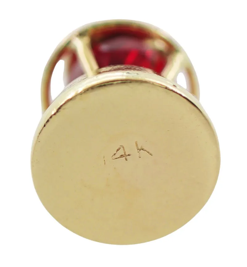 1950's Vintage Red Lens Railroad Lantern Charm in 14 Karat Yellow Gold