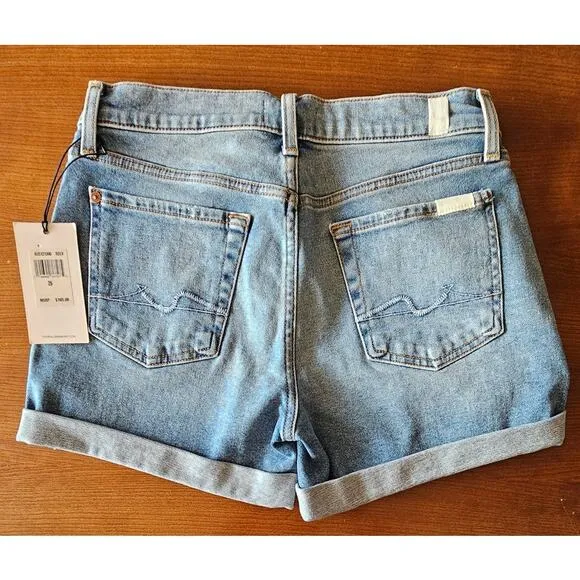 7 For All Mankind Midroll Short, Denim Jean Shorts,  Sz 26 or Sz 4,  NWT, NEW