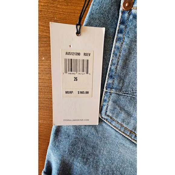 7 For All Mankind Midroll Short, Denim Jean Shorts,  Sz 26 or Sz 4,  NWT, NEW