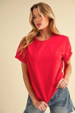 Aemi   Co Exposed Seam Round Neck Short Sleeve T-Shirt