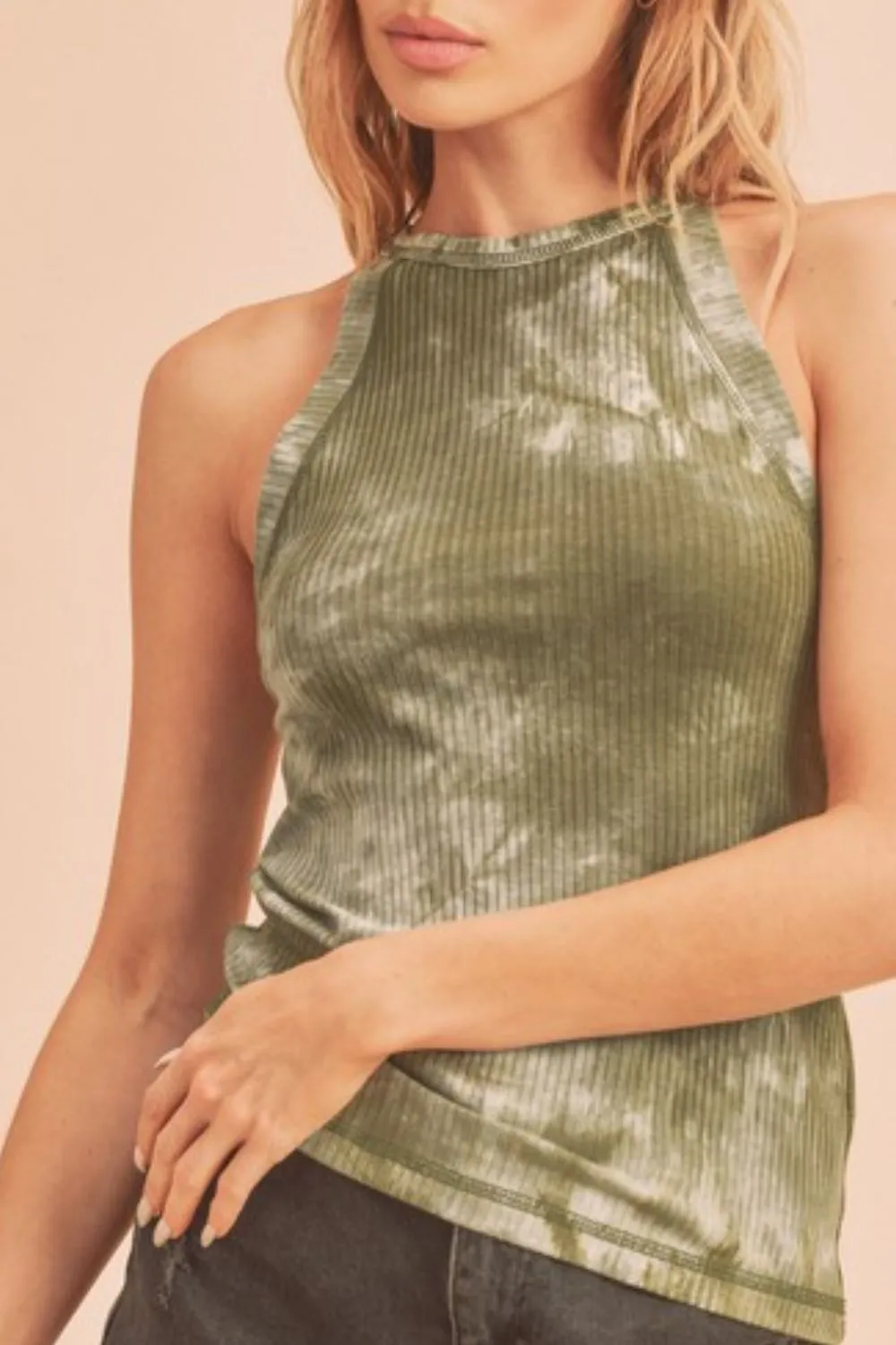 Aemi   Co Ribbed Tie-Dye Round Neck Tank