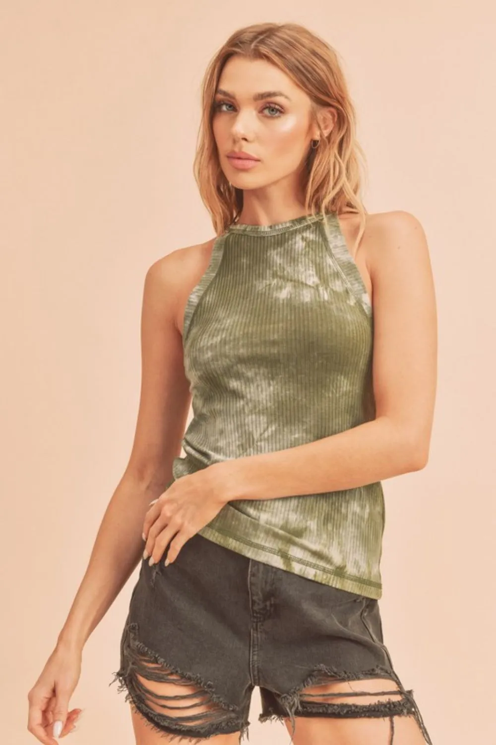 Aemi   Co Ribbed Tie-Dye Round Neck Tank