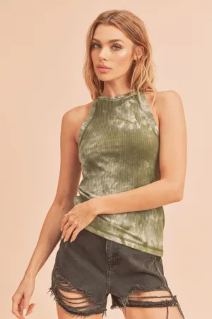 Aemi   Co Ribbed Tie-Dye Round Neck Tank