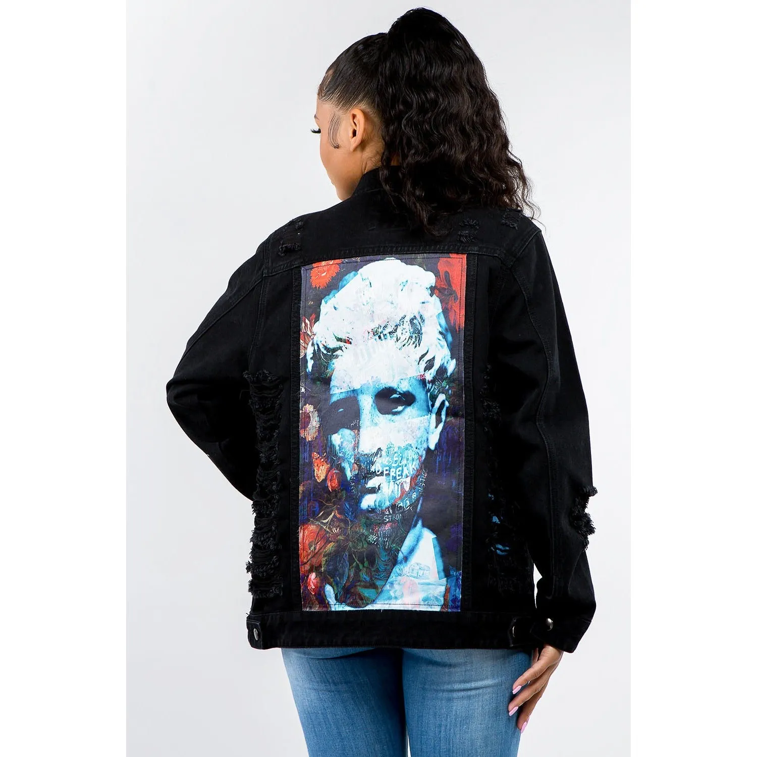 American Bazi Full Size Button Up Distressed Denim Jacket