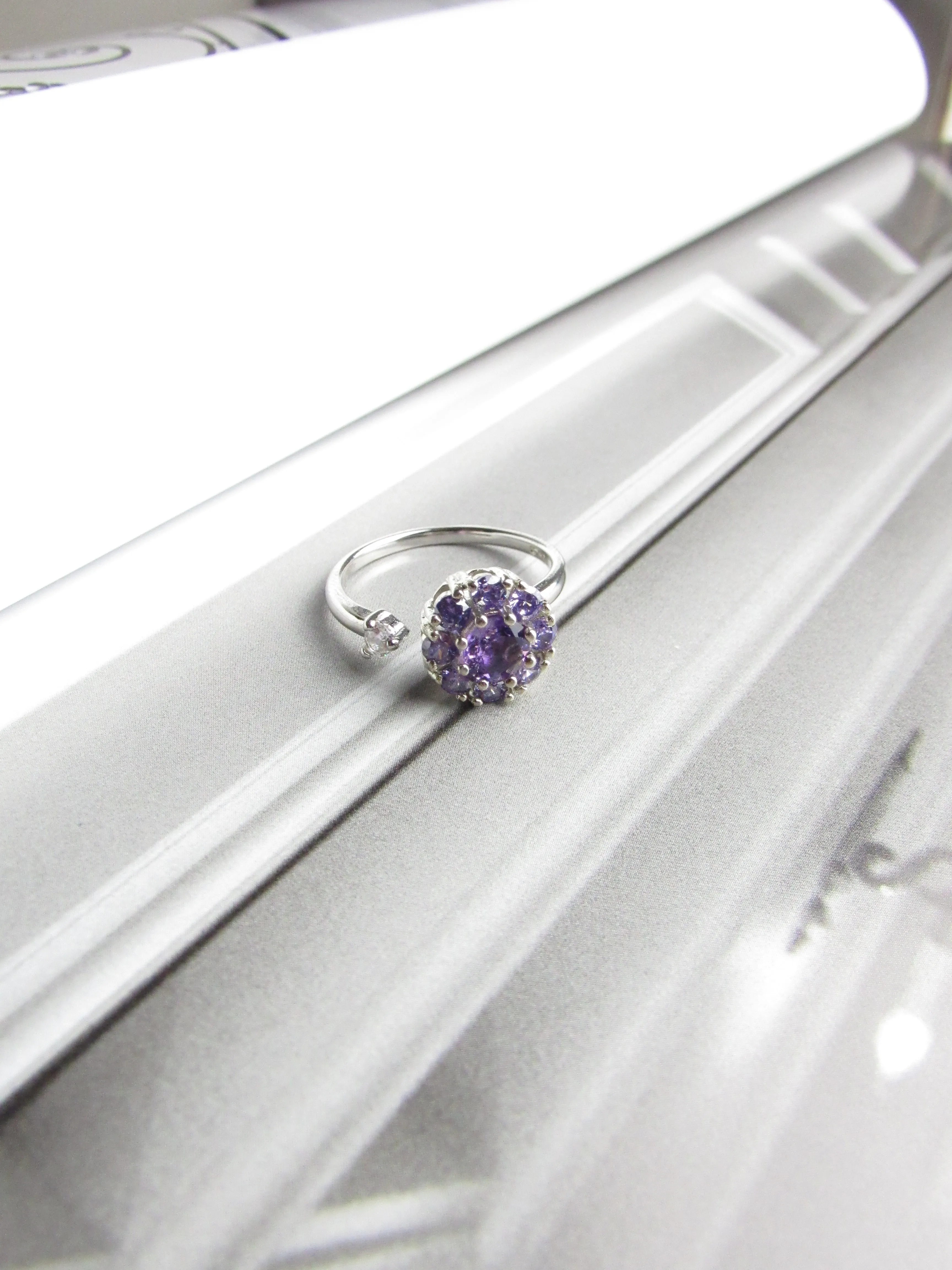 Amethyst Spinner Silver Open Ring