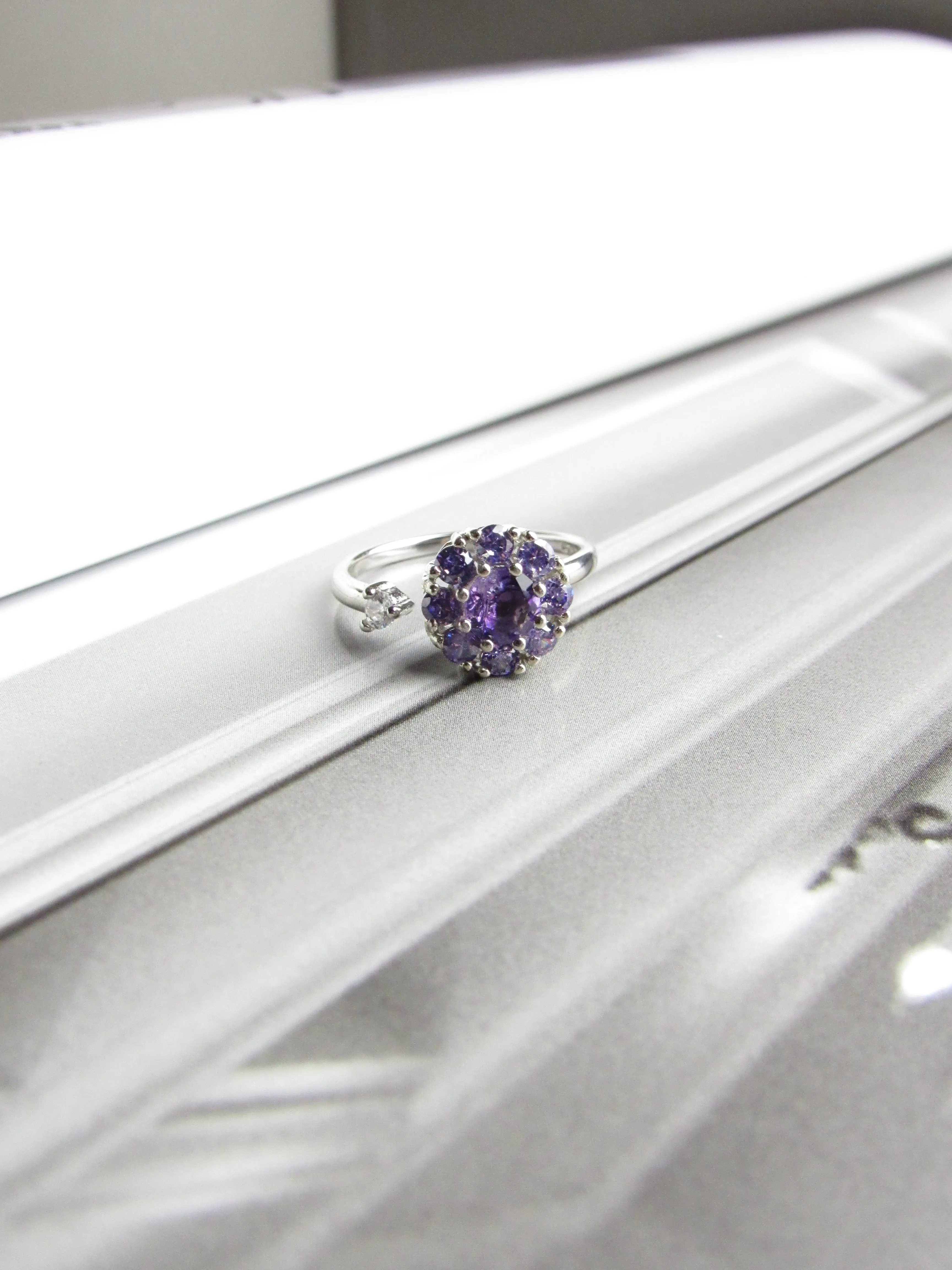 Amethyst Spinner Silver Open Ring