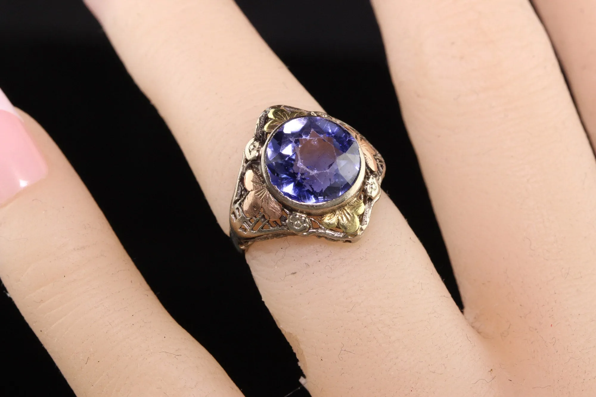 Antique Art Deco 14K White Gold Tri Gold Filigree Ring