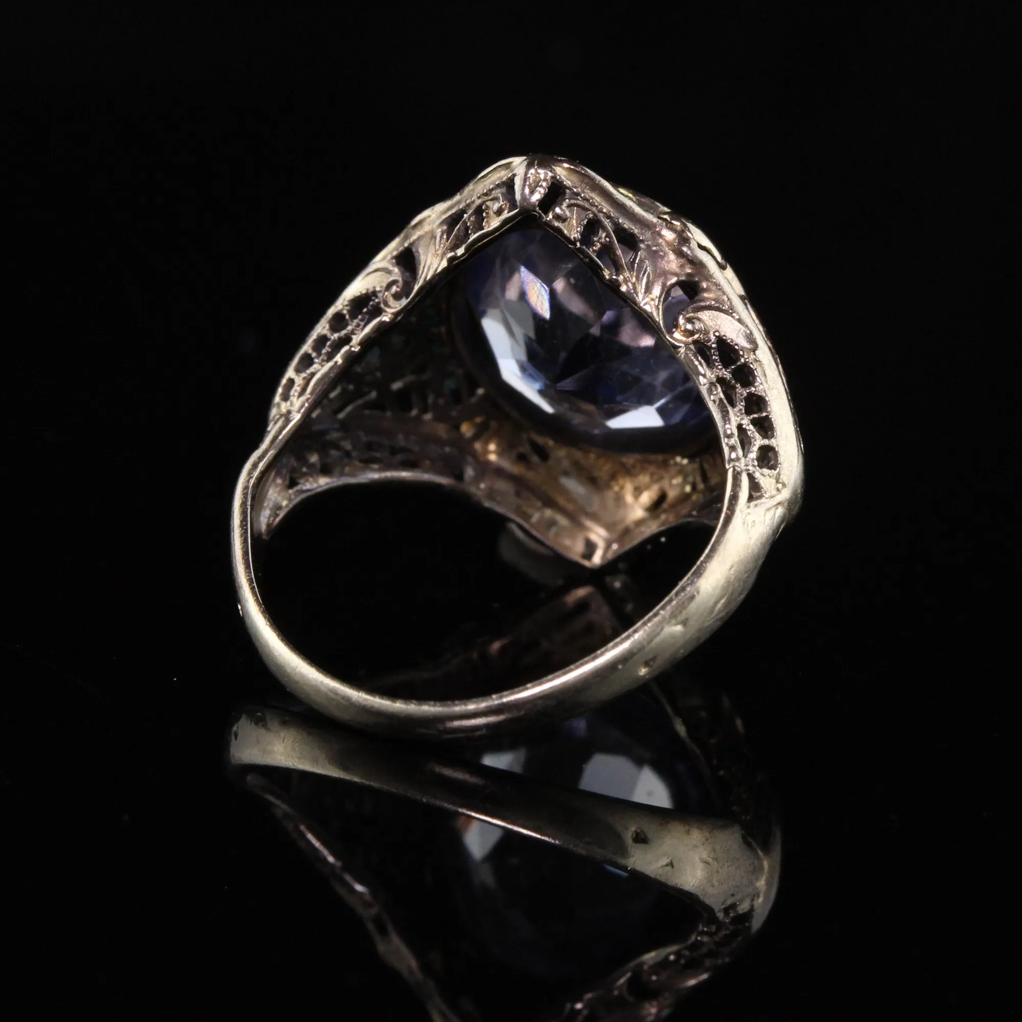 Antique Art Deco 14K White Gold Tri Gold Filigree Ring