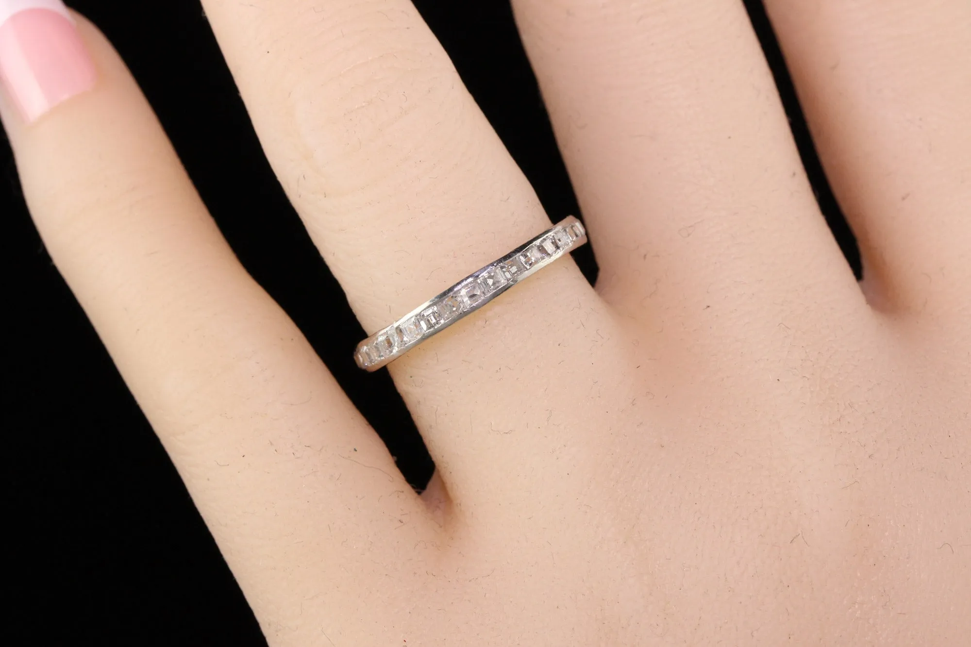 Antique Art Deco Platinum Old Carre Cut Diamond Wedding Band