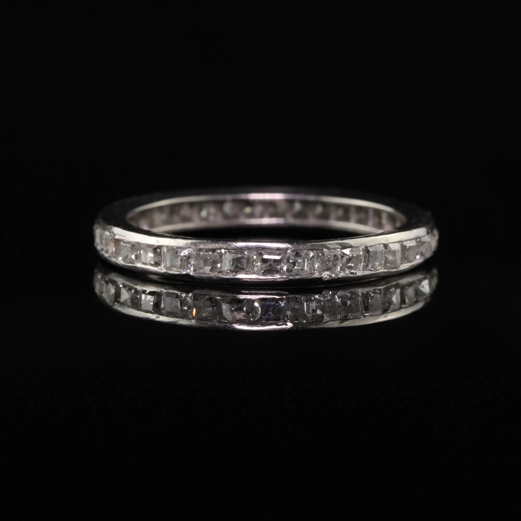 Antique Art Deco Platinum Old Carre Cut Diamond Wedding Band