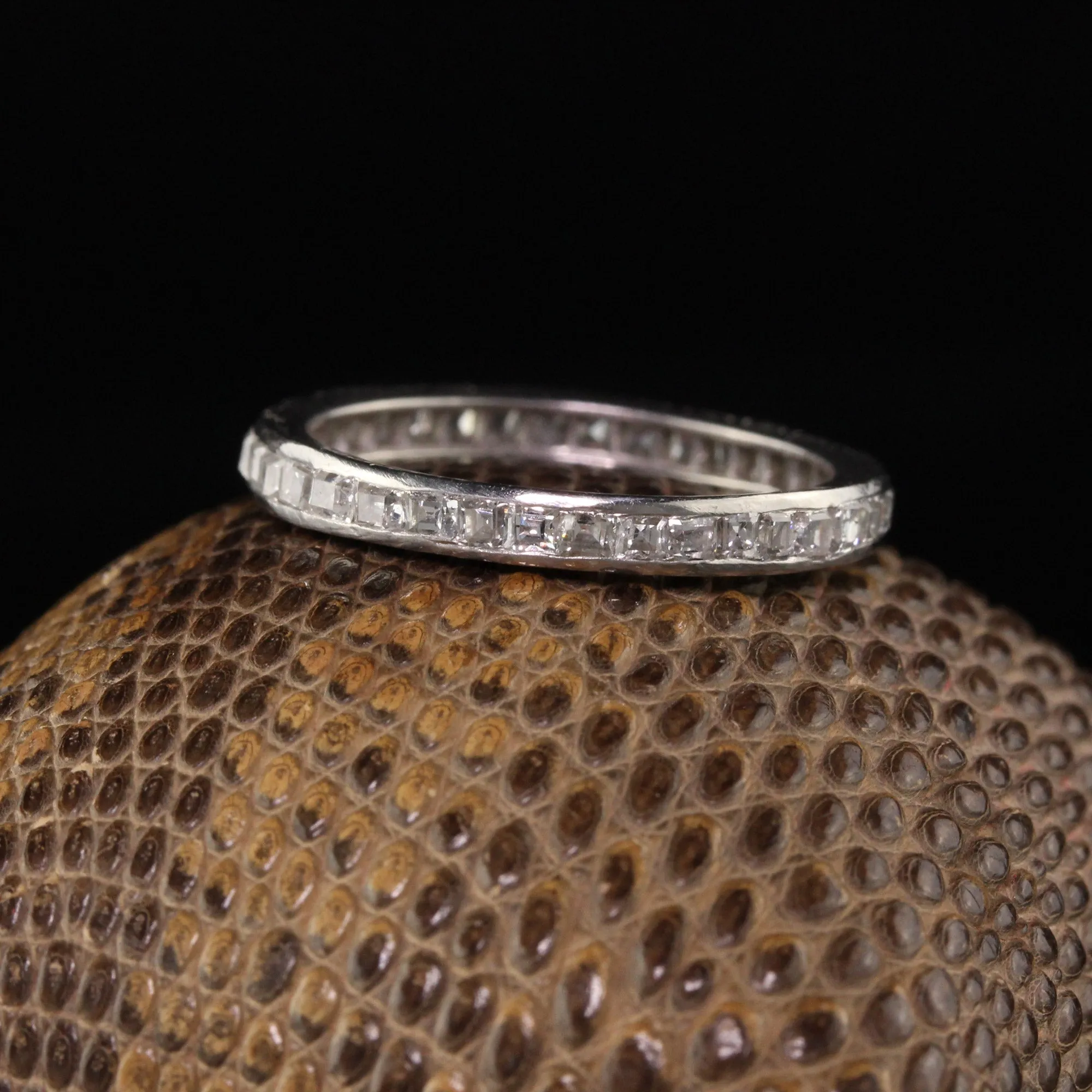 Antique Art Deco Platinum Old Carre Cut Diamond Wedding Band