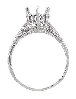 Antique Replica Art Deco 1 Carat Crown Filigree Engagement Ring Setting in 18K White Gold