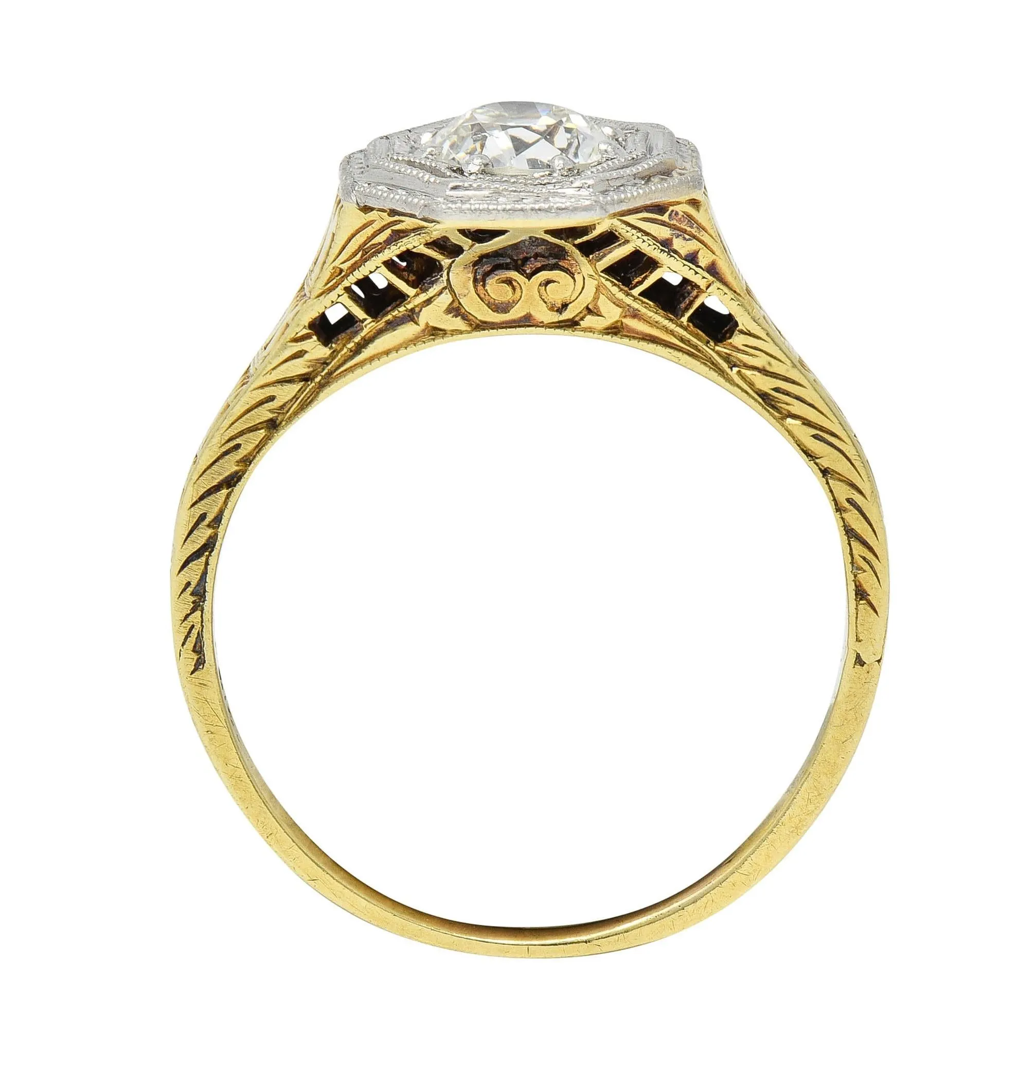 Art Deco 0.50 CTW Old European Diamond Platinum 14 Karat Gold Antique Engagement Ring