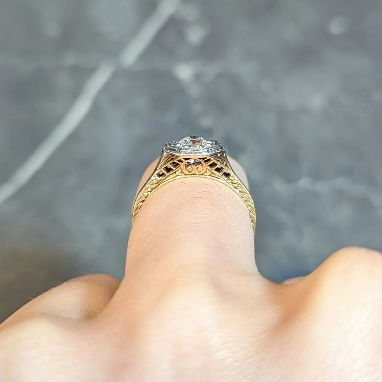 Art Deco 0.50 CTW Old European Diamond Platinum 14 Karat Gold Antique Engagement Ring