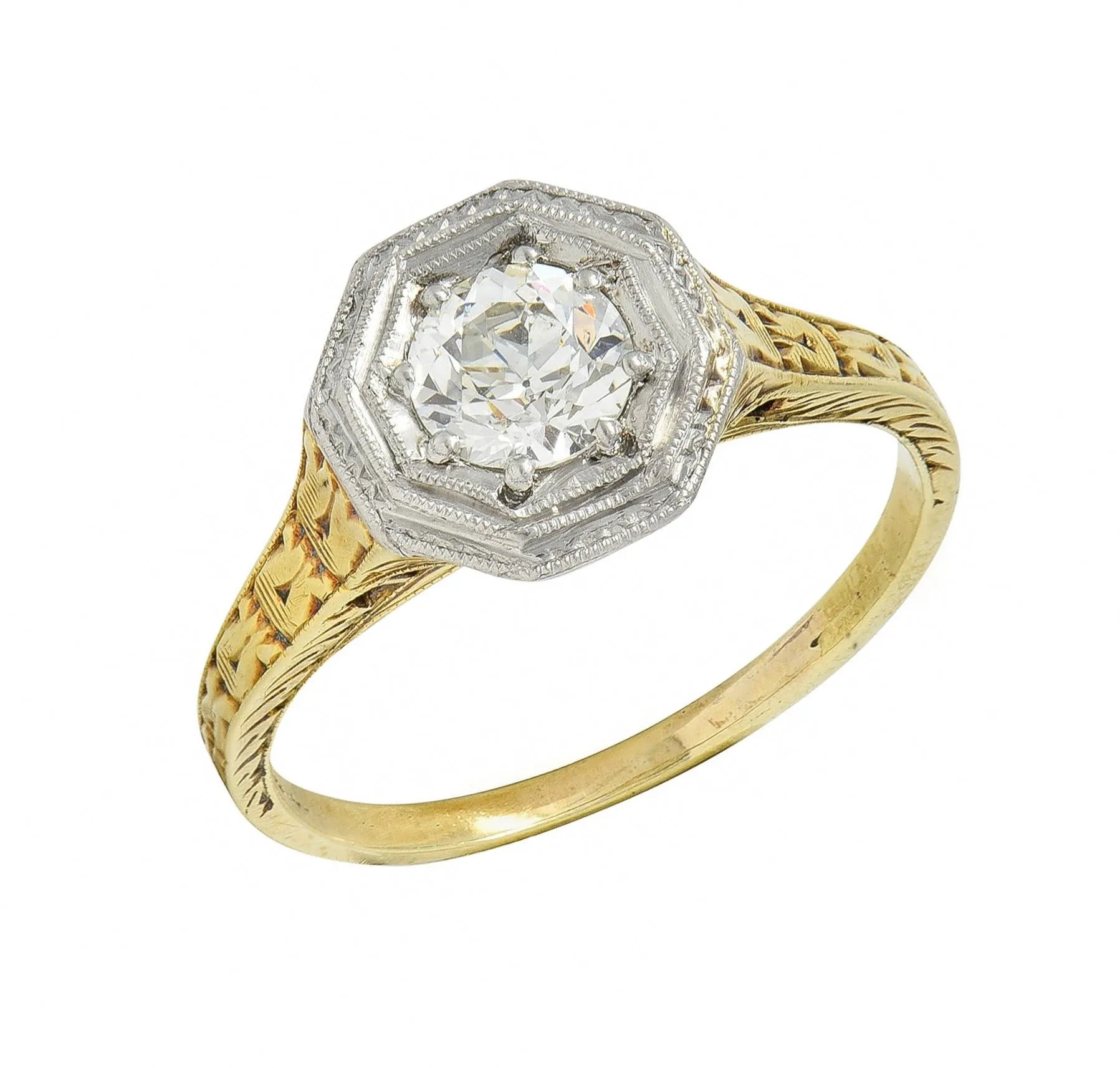 Art Deco 0.50 CTW Old European Diamond Platinum 14 Karat Gold Antique Engagement Ring