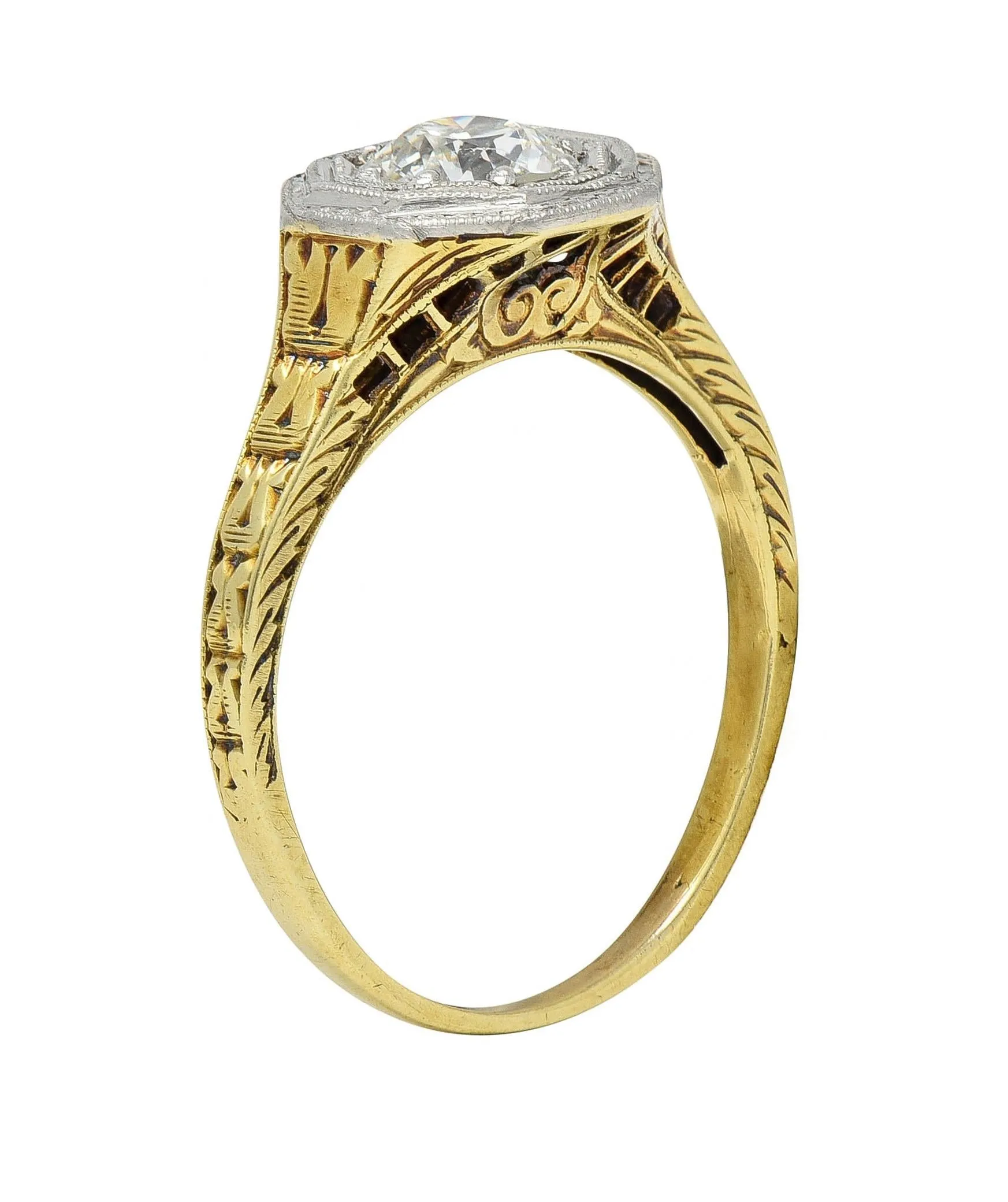 Art Deco 0.50 CTW Old European Diamond Platinum 14 Karat Gold Antique Engagement Ring