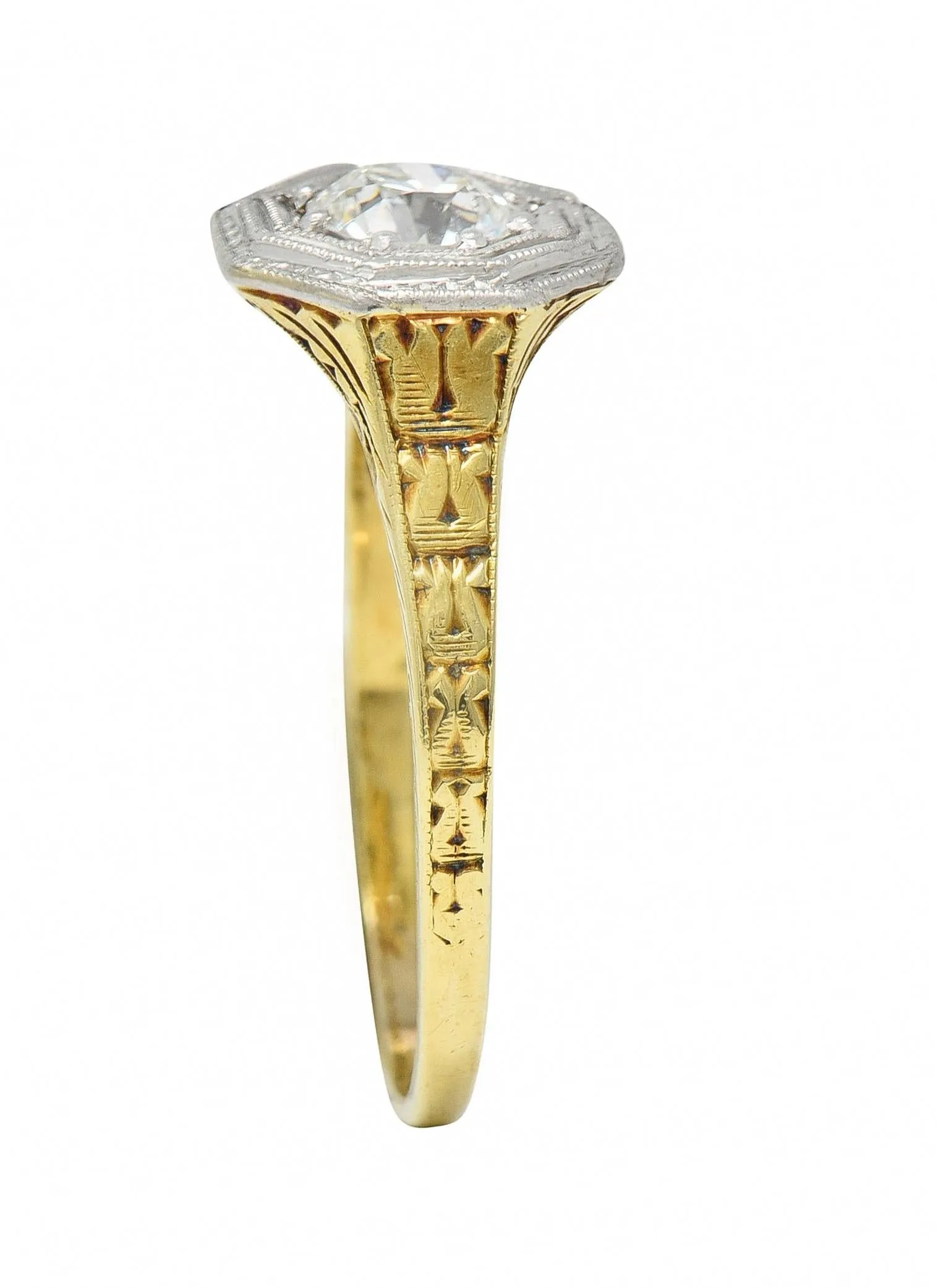 Art Deco 0.50 CTW Old European Diamond Platinum 14 Karat Gold Antique Engagement Ring