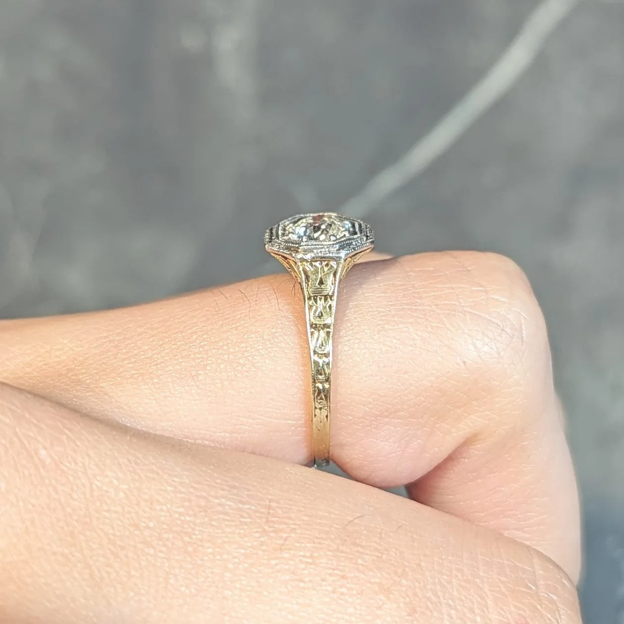 Art Deco 0.50 CTW Old European Diamond Platinum 14 Karat Gold Antique Engagement Ring