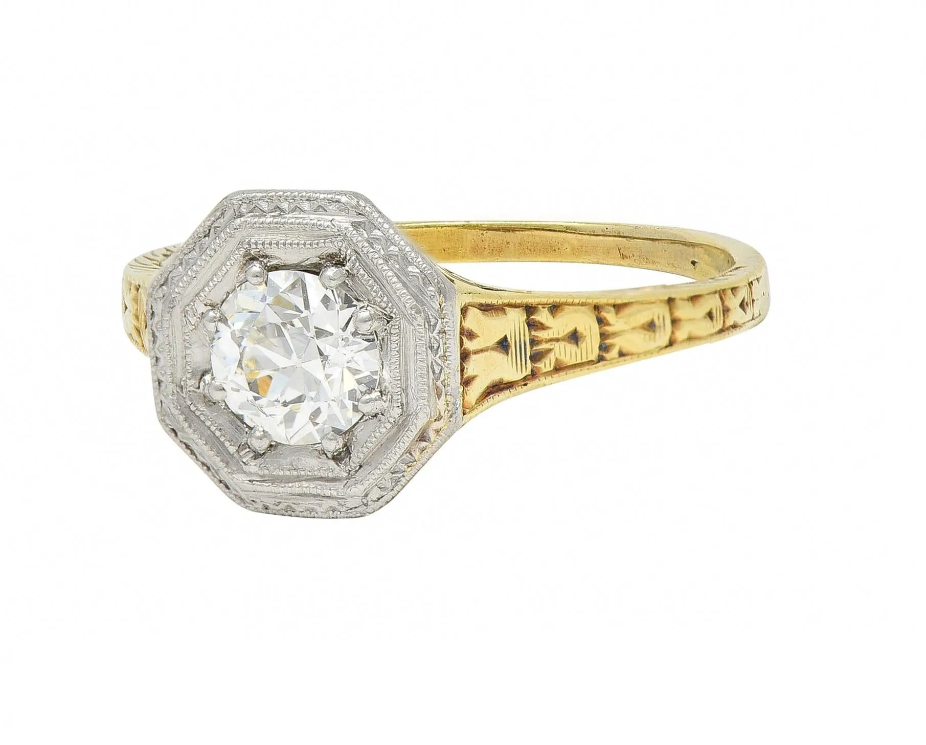 Art Deco 0.50 CTW Old European Diamond Platinum 14 Karat Gold Antique Engagement Ring