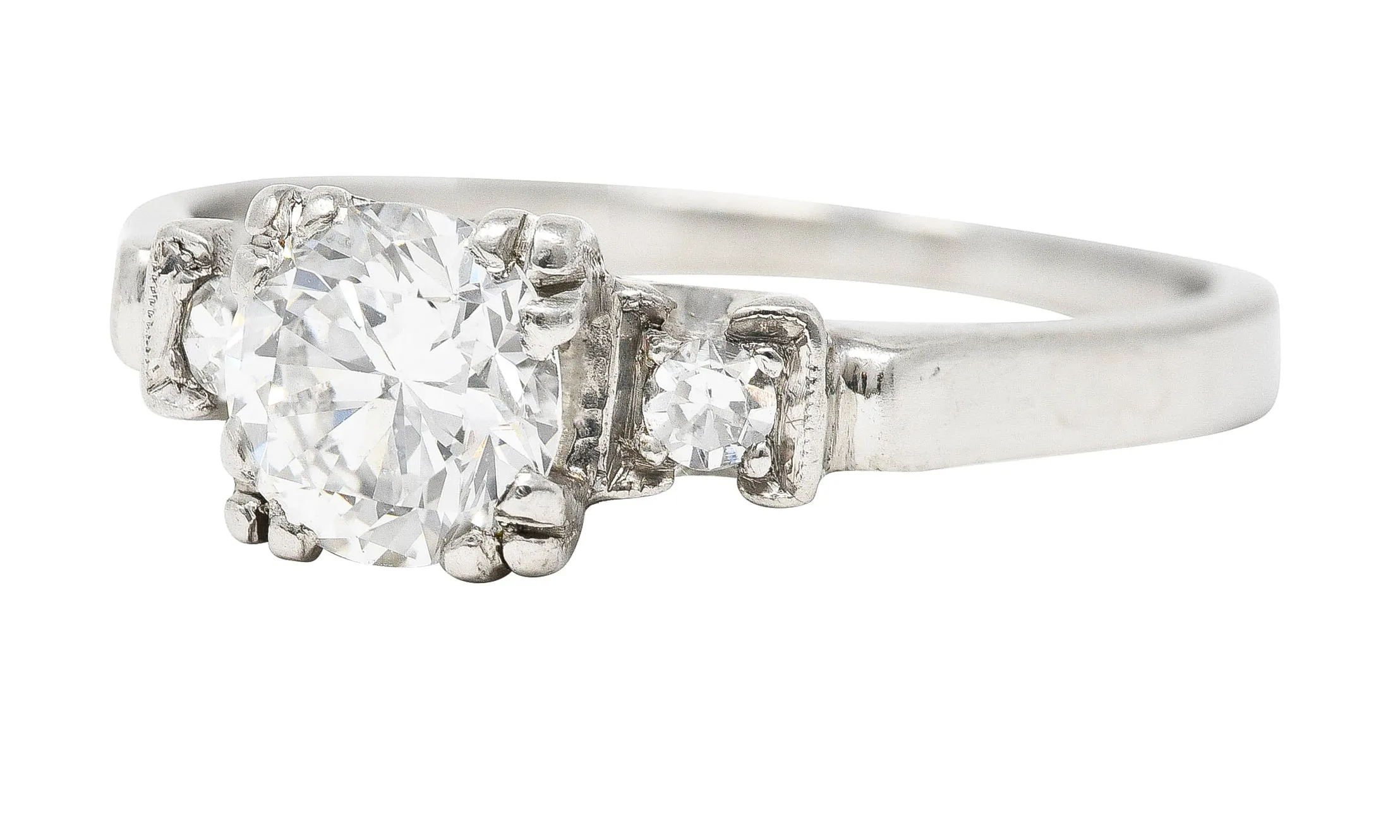Art Deco 0.66 CTW Old European Cut Diamond Platinum Three Stone Engagement Ring