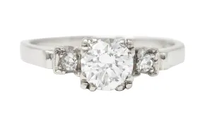 Art Deco 0.66 CTW Old European Cut Diamond Platinum Three Stone Engagement Ring
