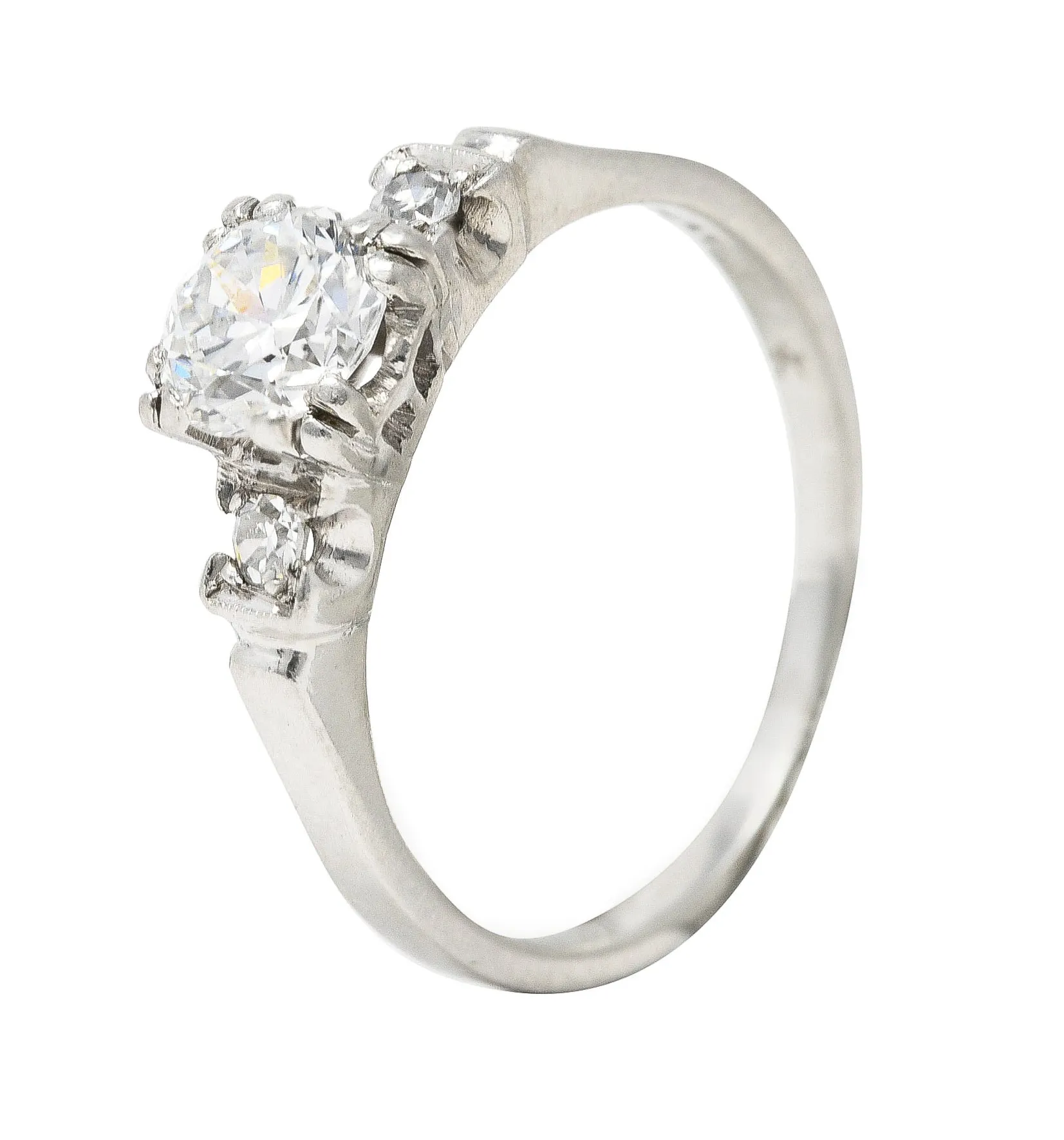 Art Deco 0.66 CTW Old European Cut Diamond Platinum Three Stone Engagement Ring