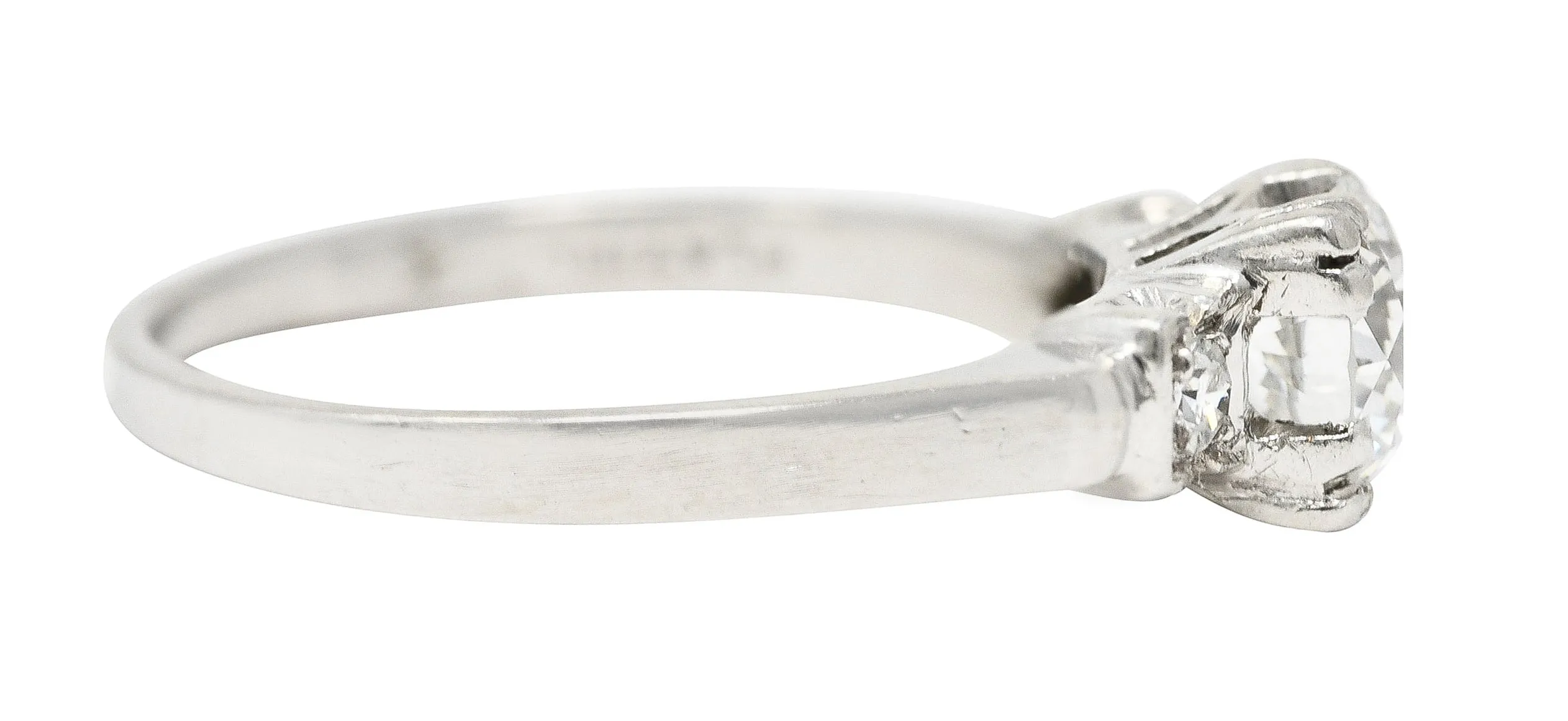 Art Deco 0.66 CTW Old European Cut Diamond Platinum Three Stone Engagement Ring