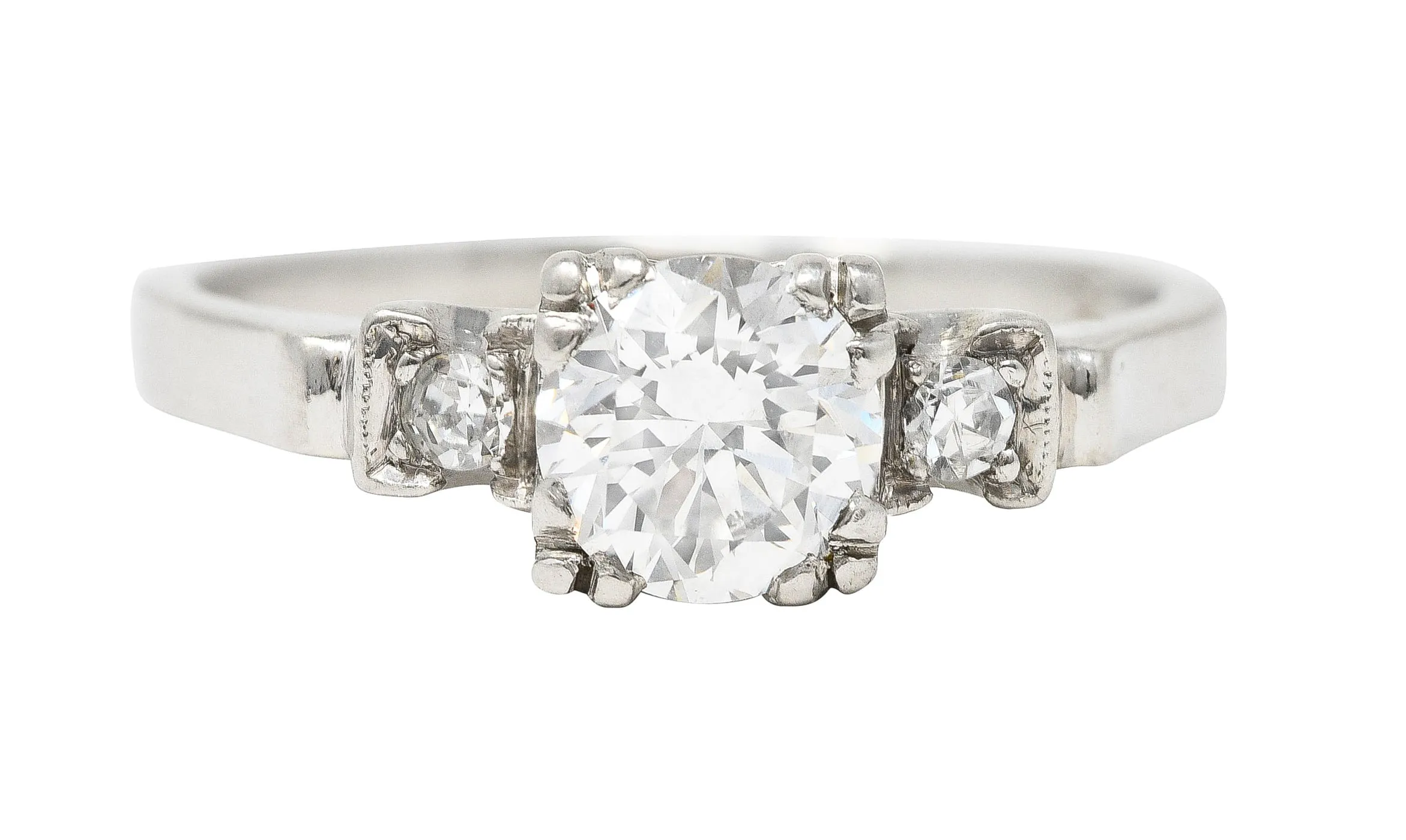 Art Deco 0.66 CTW Old European Cut Diamond Platinum Three Stone Engagement Ring