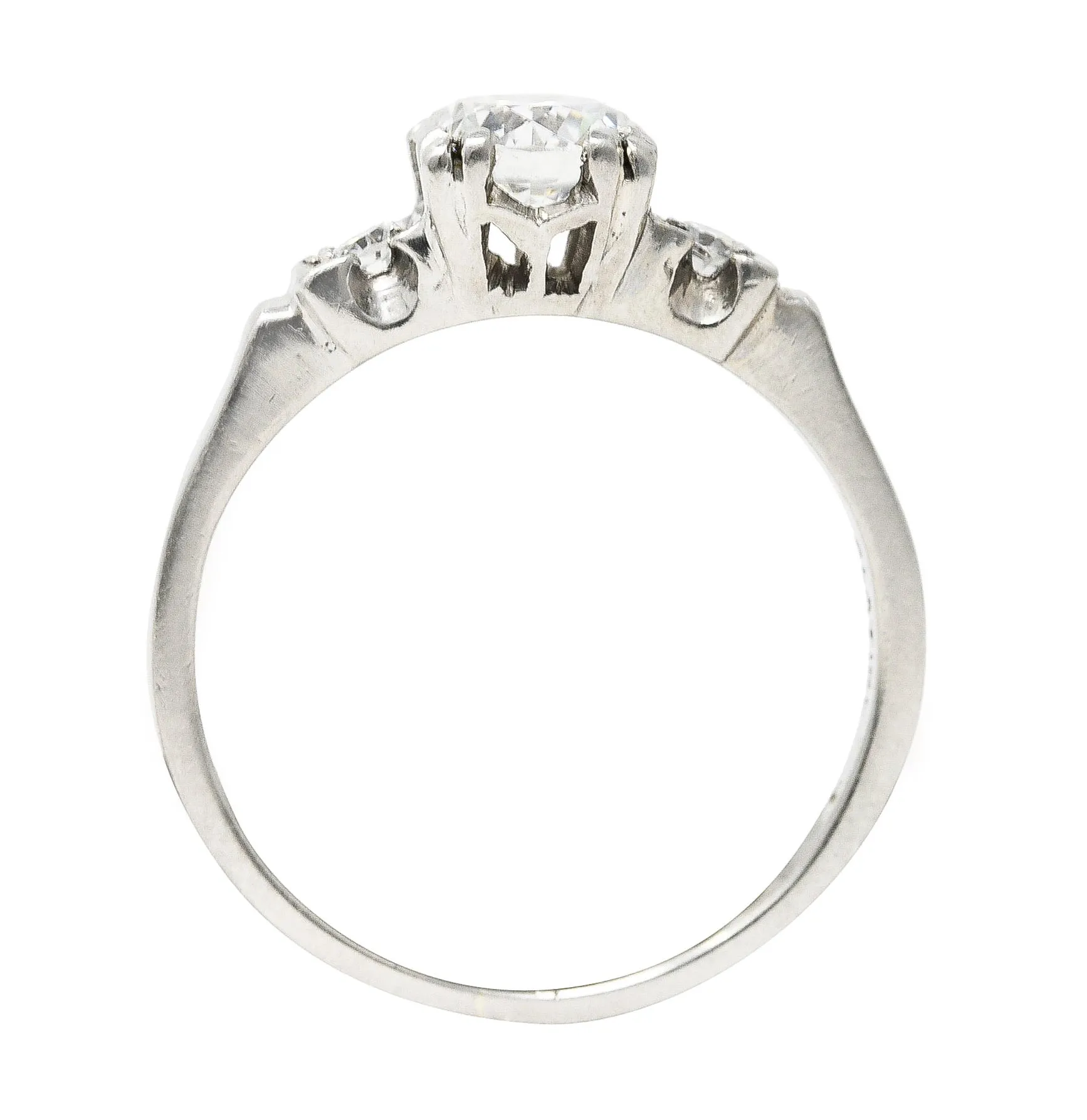 Art Deco 0.66 CTW Old European Cut Diamond Platinum Three Stone Engagement Ring