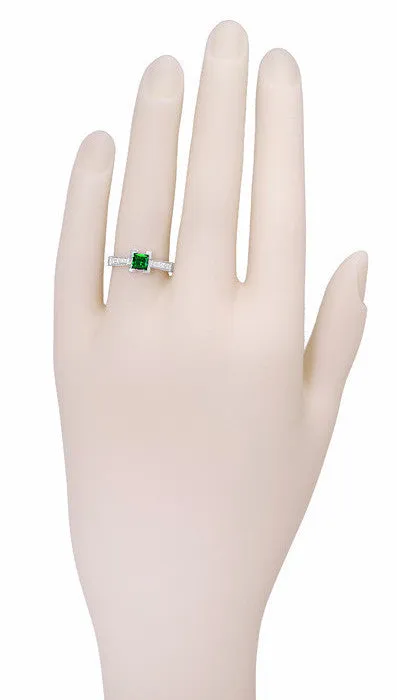 Art Deco 1/2 Carat Princess Cut Tsavorite Garnet and Diamond Engagement Ring in Platinum