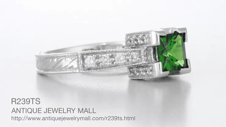 Art Deco 1/2 Carat Princess Cut Tsavorite Garnet and Diamond Engagement Ring in Platinum