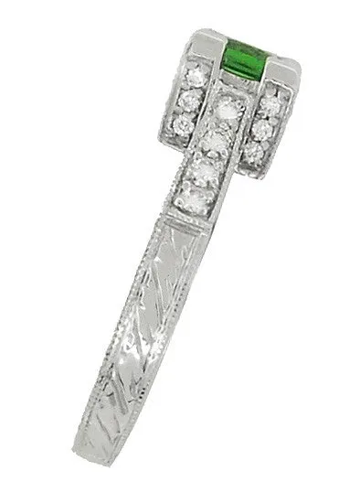 Art Deco 1/2 Carat Princess Cut Tsavorite Garnet and Diamond Engagement Ring in Platinum