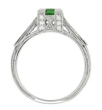 Art Deco 1/2 Carat Princess Cut Tsavorite Garnet and Diamond Engagement Ring in Platinum