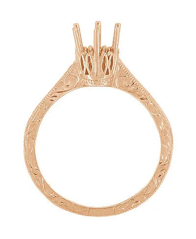 Art Deco 1/4 Carat Crown Filigree Scrolls Engagement Ring Setting in 14 Karat Rose Gold